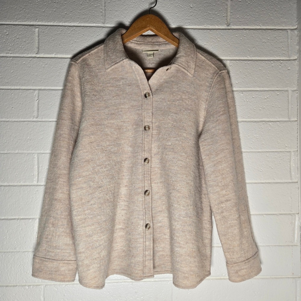 Appleseeds 100% Wool Shirt Jacket Large Beige Button Shacket Winter Cozy Neutral